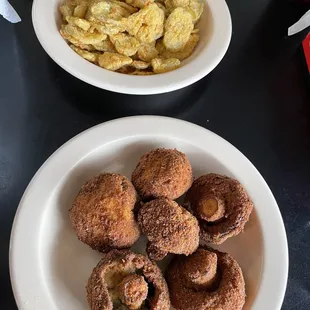 Fried mushrooms and fried pickles,