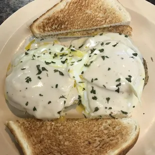 eggs over crabcakes with shrimp sauce