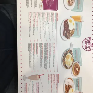 the menu for penny&apos;s diner