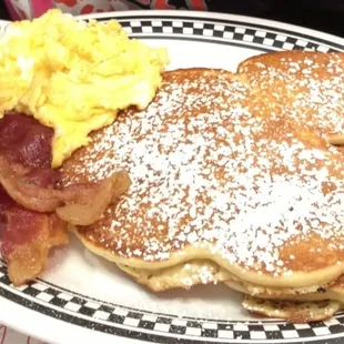 Kids breakfast platter with Mickey Mouse pancakes.
