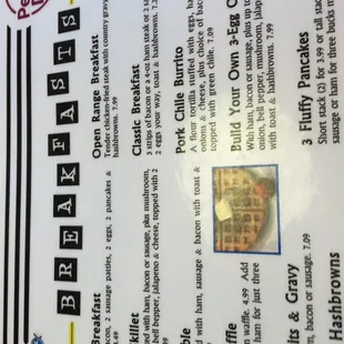 Breakfast menu