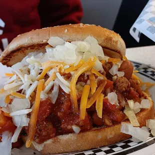 a chili cheese sandwich