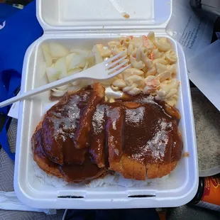 Chicken cutlet w/pickled onions.