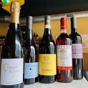 a variety of wine bottles