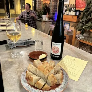 Focaccia with hot honey and butter and Gewurtztraminer