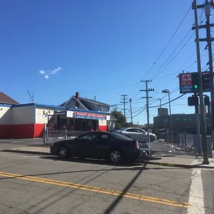 a car parked in front of the store