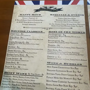 Drinks menu