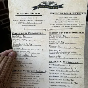 Menu - happy hour and daily specials