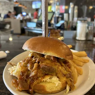 Pulled Pork - on brioche. Too much coleslaw and it was pretty bland overall.