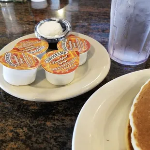 Pancakes, 2 Eggs, any Style, and Orange juice