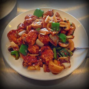 Spicy scallops, no water chestnut, extra mushrooms