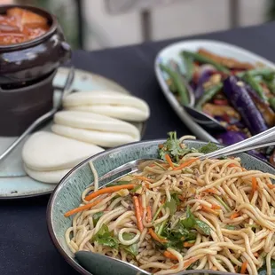 Tung Po Pork Belly in Clay Pot, Cold Tossed Noodles, Eggplant &amp; Green Beans