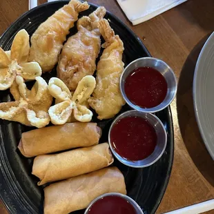 Rangoon (8) Egg Rolls (4) fried prawns