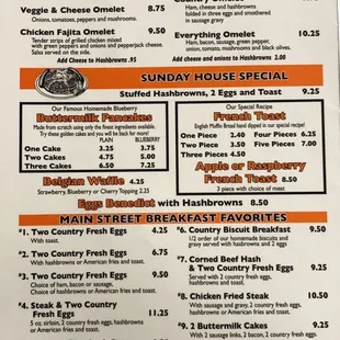 The menu.