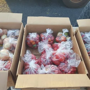 boxes of apples and onions