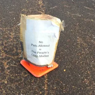 a sign on a cone
