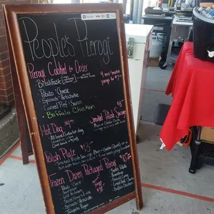 a menu on a blackboard