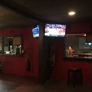 a pool table and a television