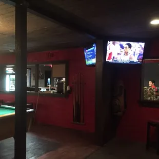 a pool table and television
