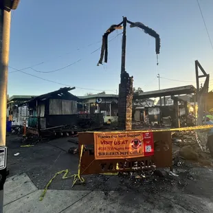 Outside, burned to the ground