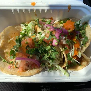 Shrimp and fish tacos with the works