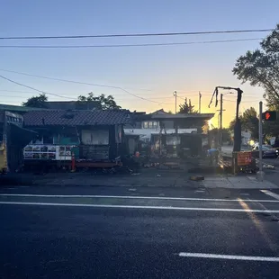 Outside, burned to the ground