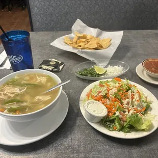 Chicken soup special. Green salad. Chips and salsa... phenomenal