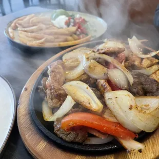 two plates of food on a table