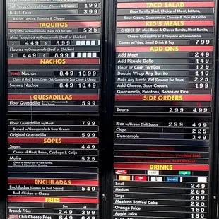 Menu 2/2. Tacos, Nachos, Sides, Drinks, etc.