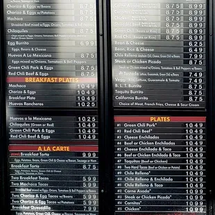 Menu 1/2. Burritos, Plates, A la carte, etc.