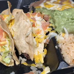 2 Crispy Taco Combination w/ Shredded Beef, Rice &amp; Beans