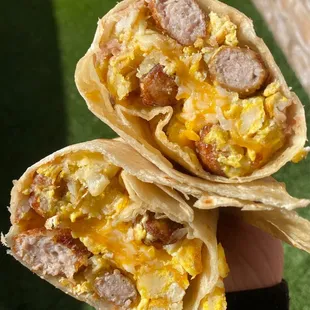 &quot; Pepe&apos;s breakfast burrito &quot; with sausage (usually comes wet, but I asked for the sauce on the side)