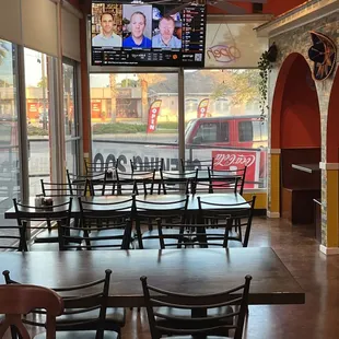 tables and chairs in a restaurant