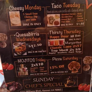 Daily Specials...can't wait to try out Thursday