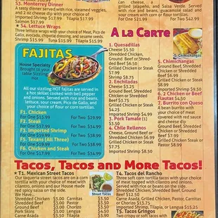 Seafood, fajitas and tacos