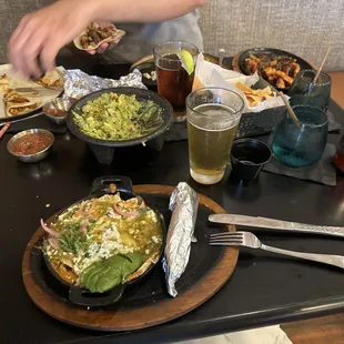 Huevos Rancheros, kids chicken quesadilla , guacamole and chicken fajitas