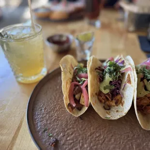 Three tacos no sides.   Chicken x2 El pastor