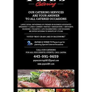 Pepe's Catering new menu.