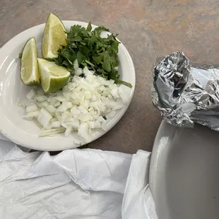 Onions, cylantro and lime