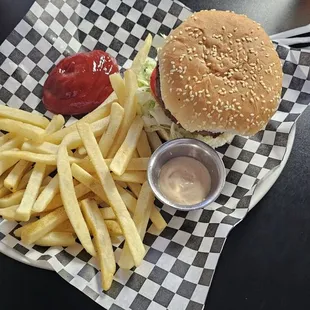 Hamburger and fries