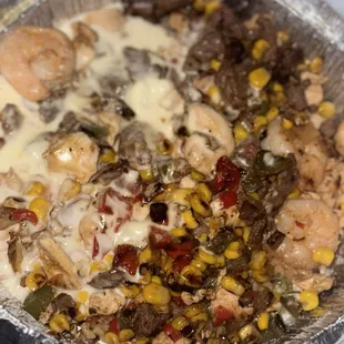 Loco Rice with Chicken, Shrimp, and Steak