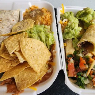 My go to #0 bean &amp; cheese combo and the taquitos special with plenty of green sauce.