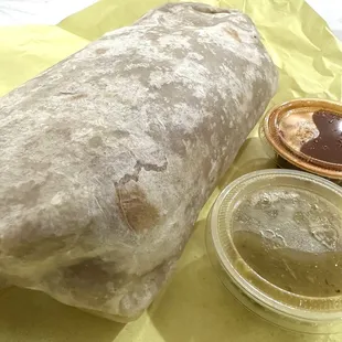 Another angle of this huge breakfast burrito.