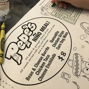 Kids menu. Menu 5/14/21