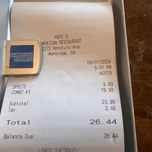 This is the bill $26.44 for salad tacos