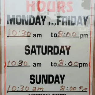 Daily hours since they aren't posted on Yelp