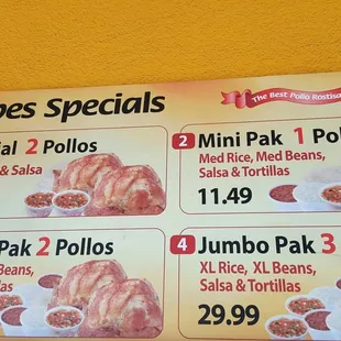 Great prices on their chicken specials