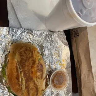 a sandwich and a drink