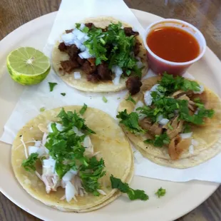 Chicken, Asada, Carnitas Tacos.