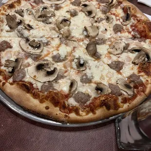 Small sausage, onion, and fresh mushrooms